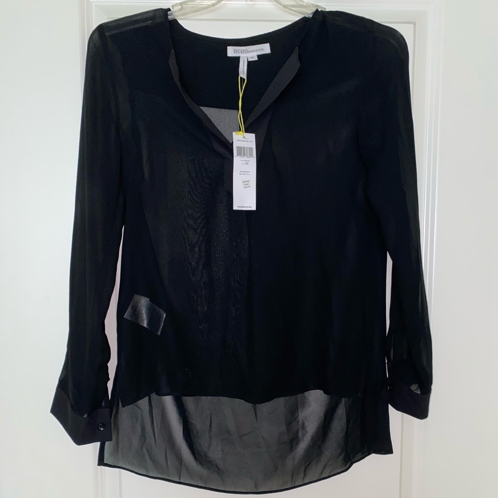 BCBG Generation sheer black mesh blouse top BNWT